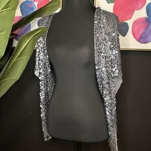 Silver sequin shawl/shrug with open front and short sleeves #glamour